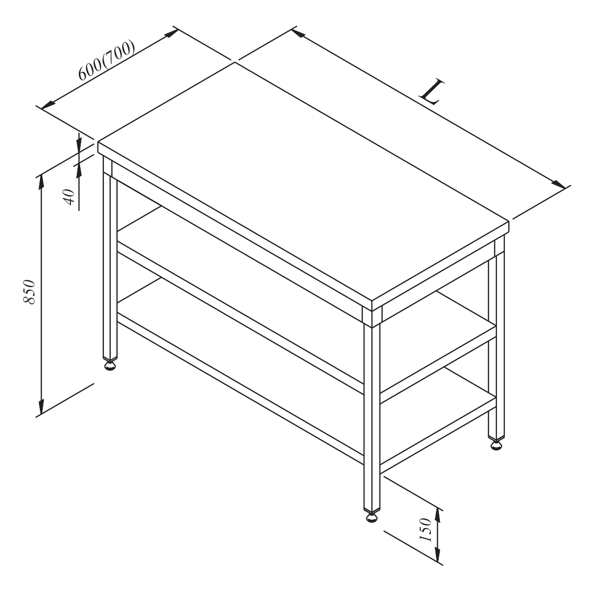 Work Bench with Intermediate Shelf without Backrest 190x60Neutral