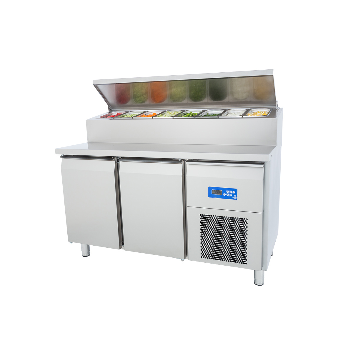 Two Stainless Steel Door Refrigerator with Pizza Preparation TableElectric