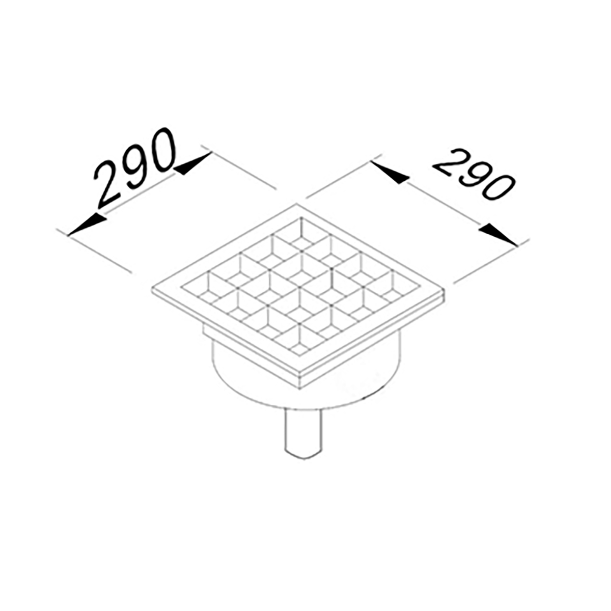 Floor Grid with Pan, Side Flush, Bottom Outlet, Q100 Pvc 290x290 Neutral