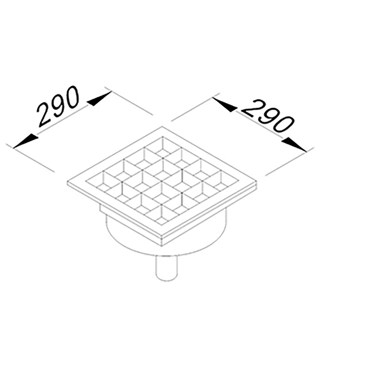 Floor Grid with Pan, Middle Flush, Bottom Outlet, Q50 PVC 290x290 Neutral