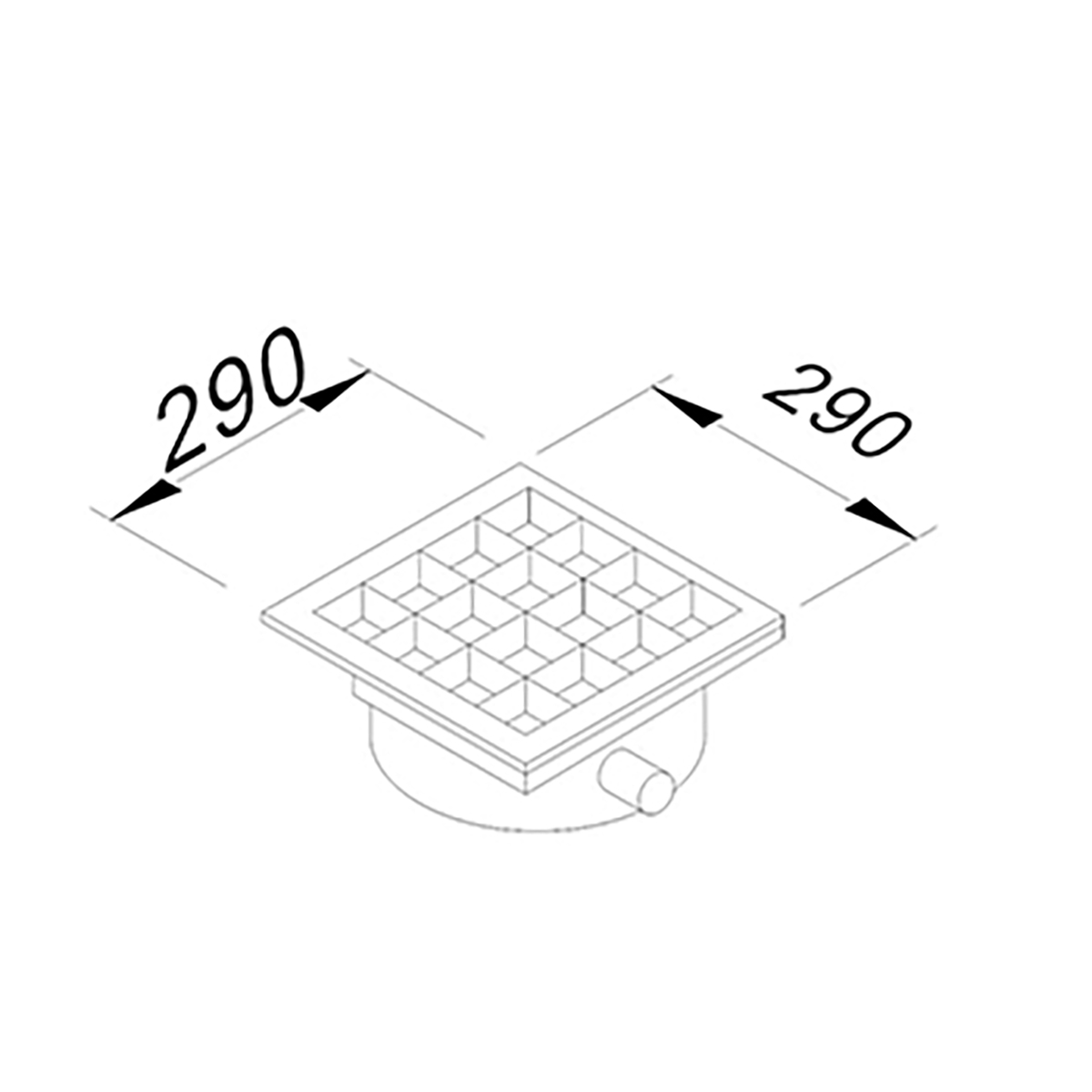 Floor Grid with Pan, Middle Flush, Right Outlet, Q50 Pvc 290x290 Neutral