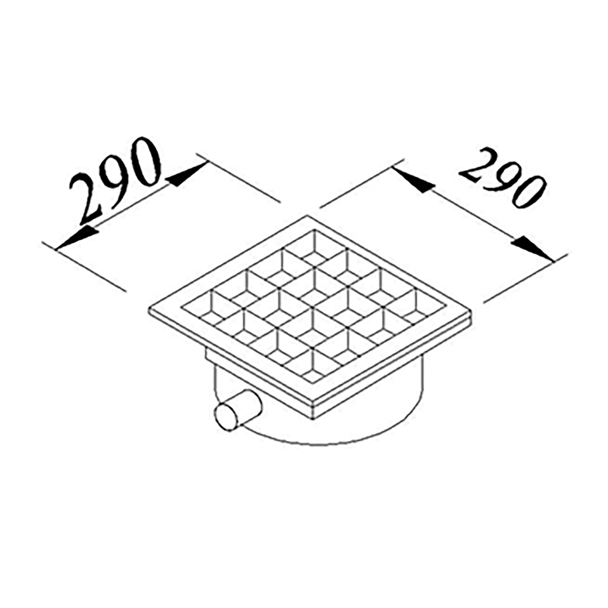 Floor Grid with Pan, Middle Flush - Front Outlet Q 50 Pvc 290x290 Neutral