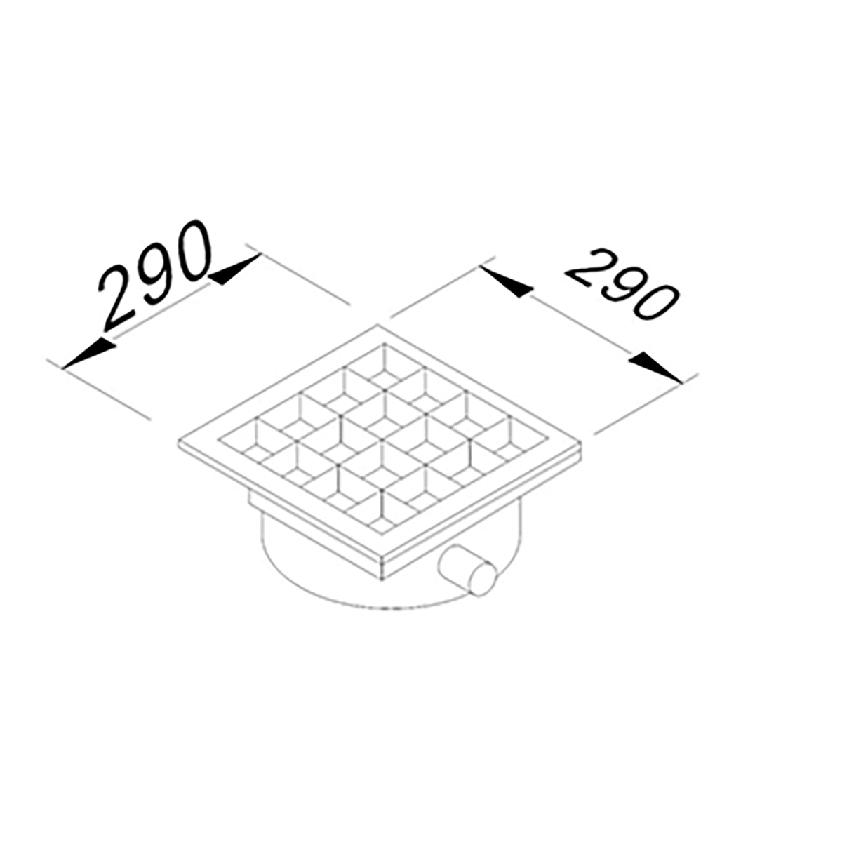 Floor Grid with Pan, Side Flush, Right Outlet, Q50 Pvc 290x290 Neutral