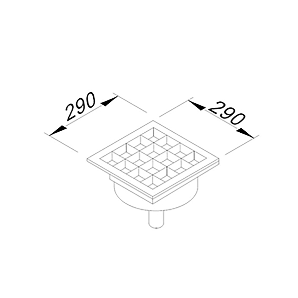 Floor Grid with Pan, Middle Flush, Bottom Outlet Q 70 Pvc 290x290 Neutral