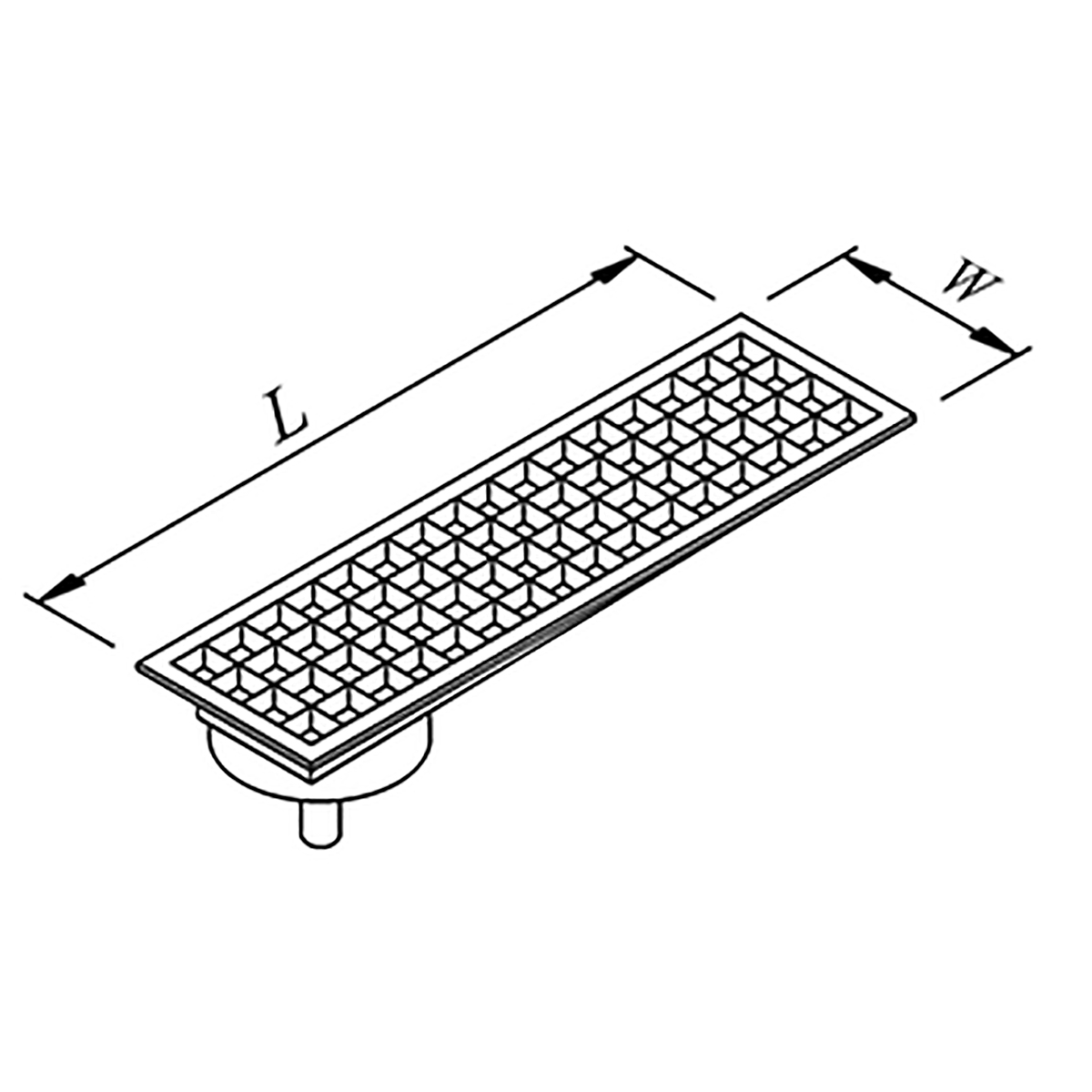 Floor Grid with Pan, Side Flush - Bottom Outlet Q70 Cast Iron 2060x290Neutral