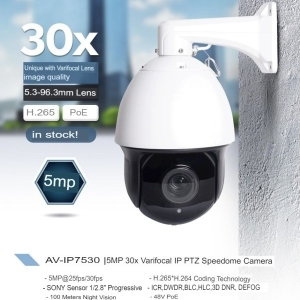 5 MP F=5.3mm -96.3mm Varical Lens 30X IP PTZ Speedome Camera AV-IP7530
