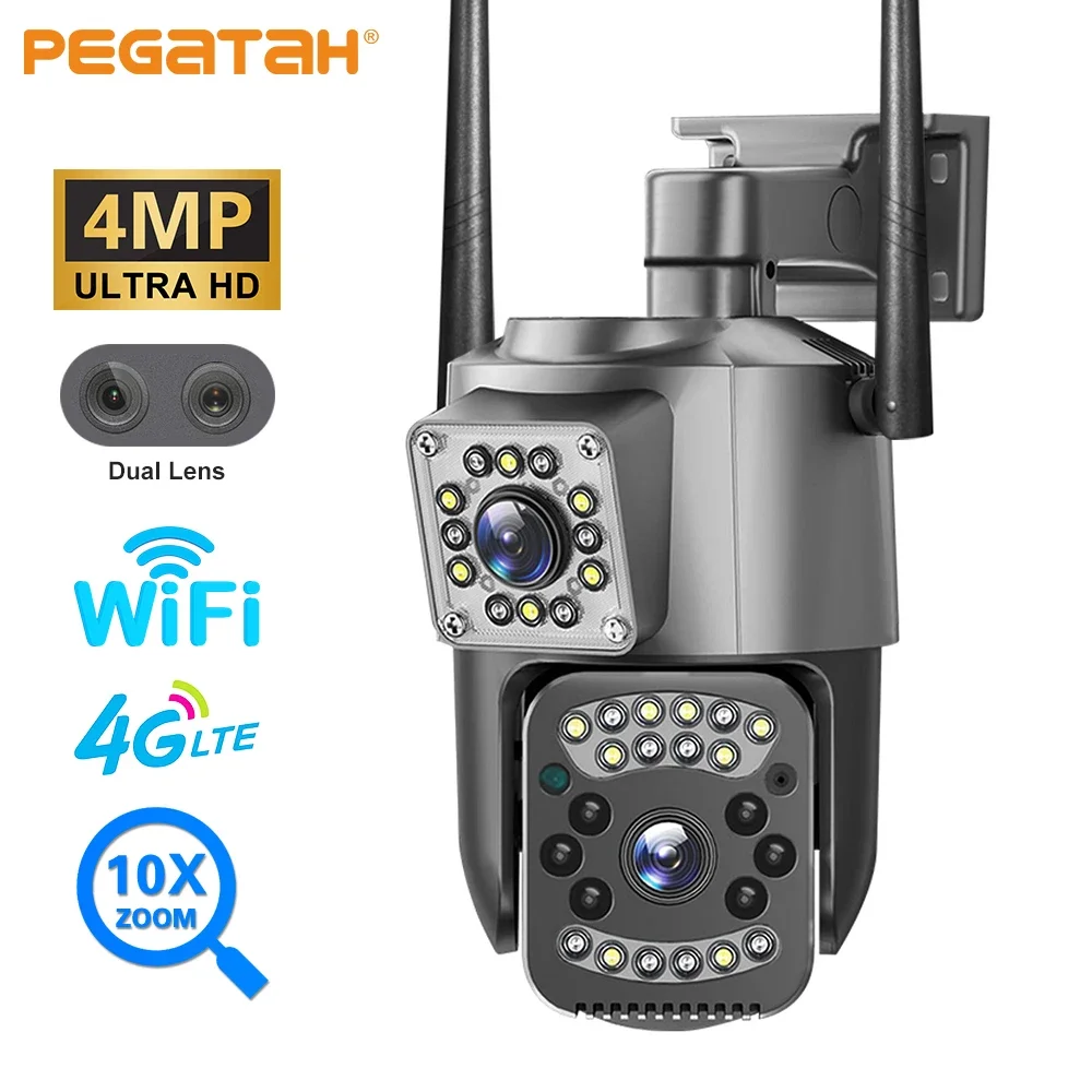 4MP 2 Camera 4G SIM Card PTZ Camera V380 PRO AV-M07