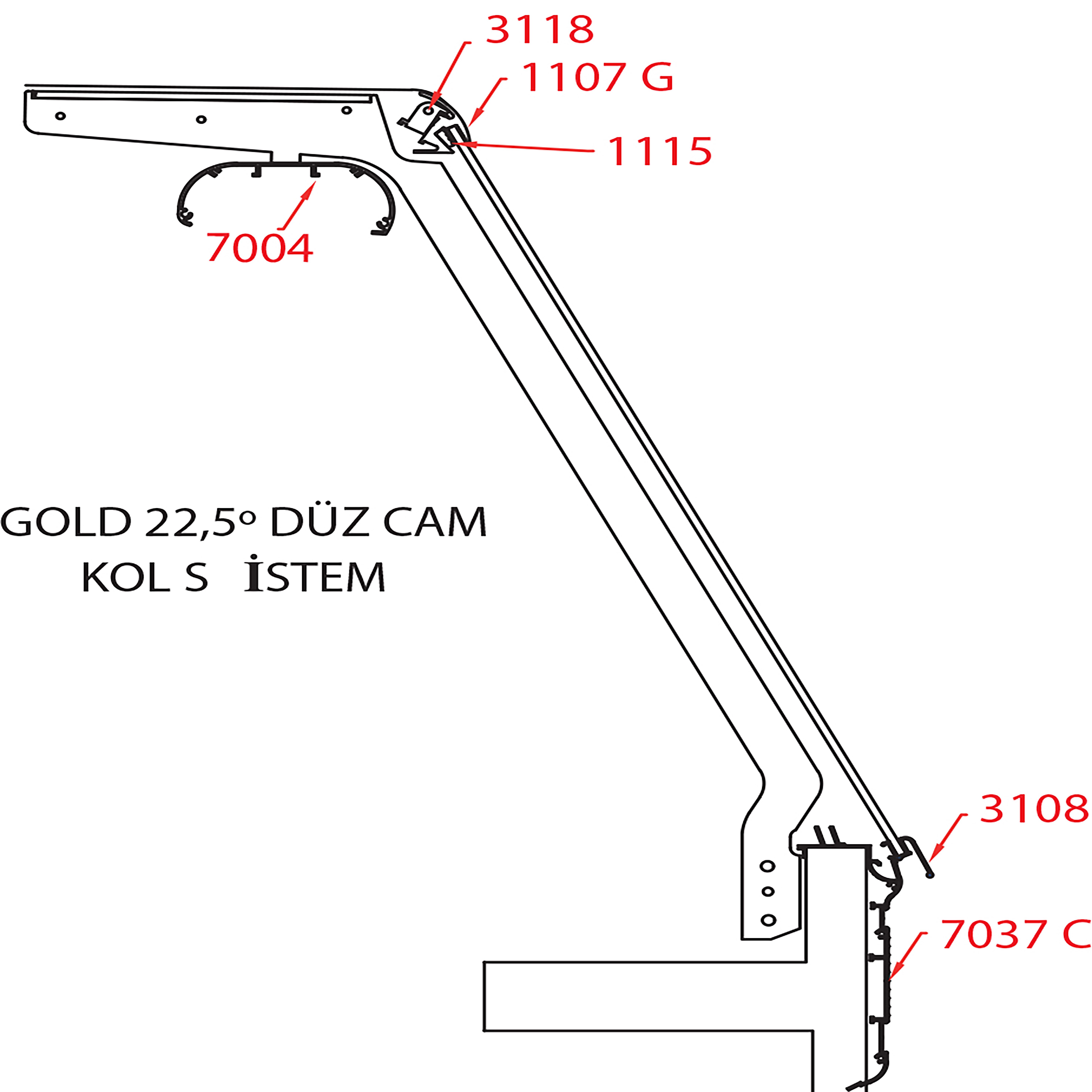 Gold 22.5 Flat Glass Arm System
