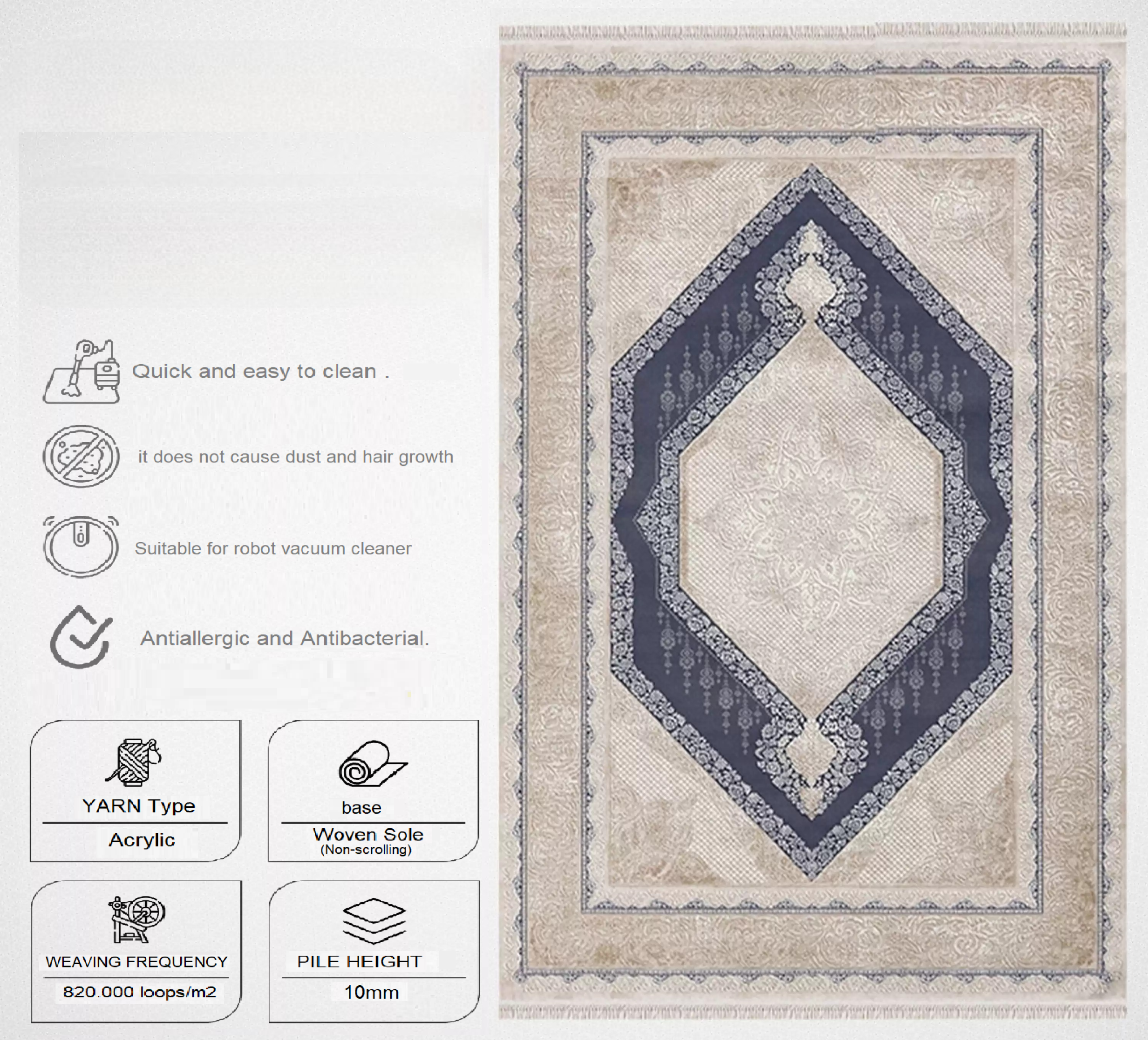 Merinos Rodin 19769 35 Premium Acrylic Living Room Carpet - Image 6