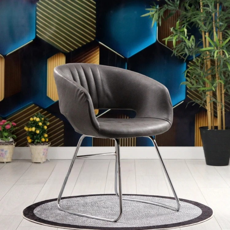Gen Transmission Chrome-Legged Guest and Waiting Chair (Dark Gray Nubuck)