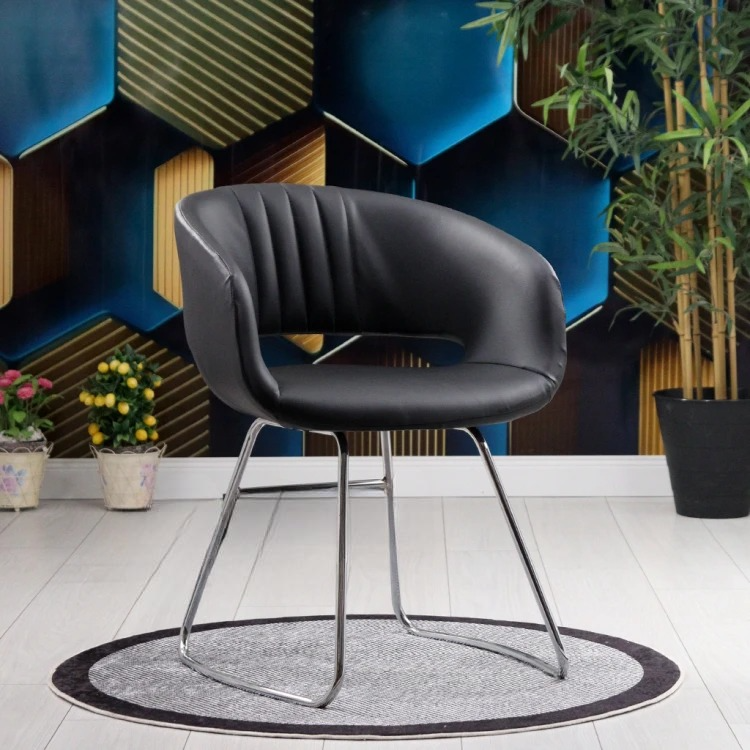 Gen Transmission Chrome Leg Guest and Waiting Chair (Black Leather)