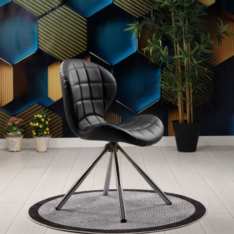 Bitcoin Cylinder Chrome Metal Leg Chair (Black Leather)