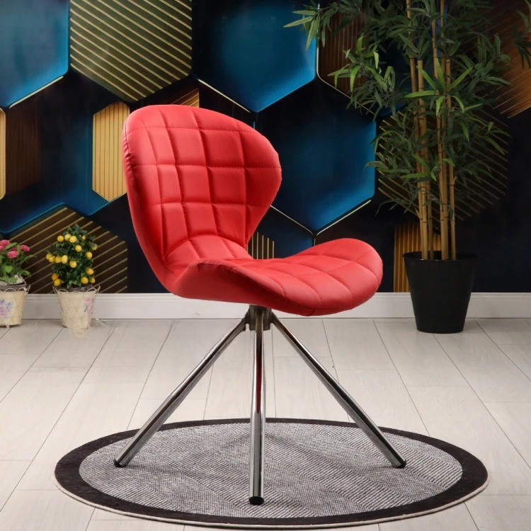 Bitcoin Cylinder Chrome Metal Leg Chair (Red Leather)