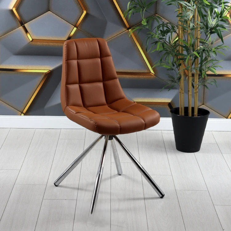 Gabriel 2 Cylinder Chrome Metal Leg Chair (Brown Leather)
