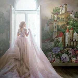M707 Serie | Blooming Flowers and Fairy tale castle wall mural poster
