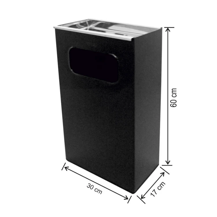 Rectangular Painted Trash Can with Ashtray 30 Lt