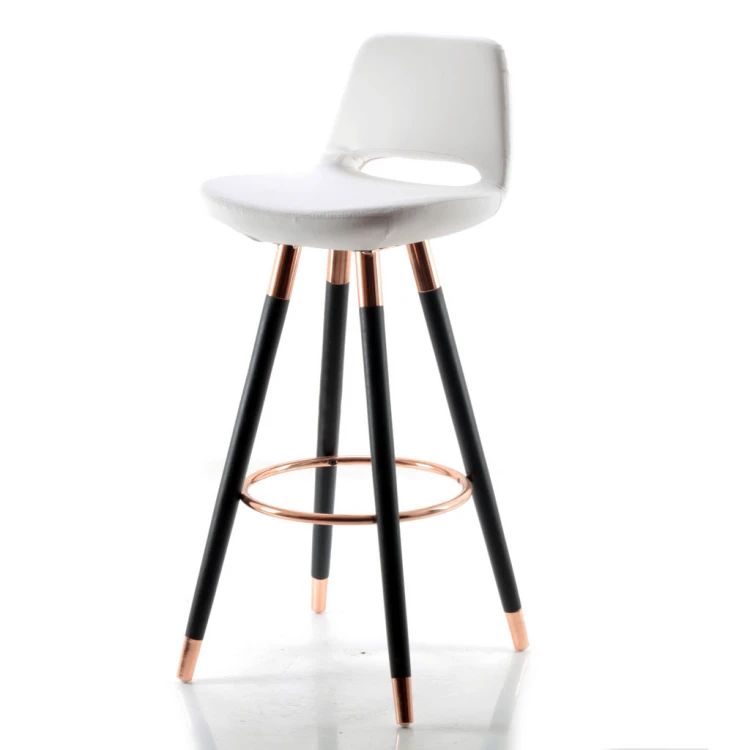 Rasko Copper Color Coated Bar Chair (Leather White)