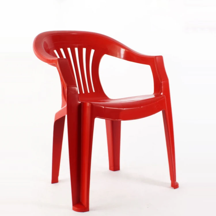 Plastic chair with rod arms red