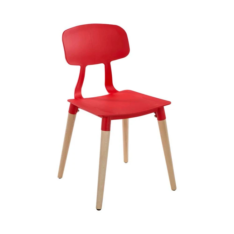 Modern Red Wooden Leg Chair
