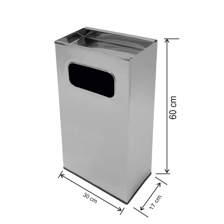 Rectangular Stainless Steel Trash Can with Ashtray 30 Lt