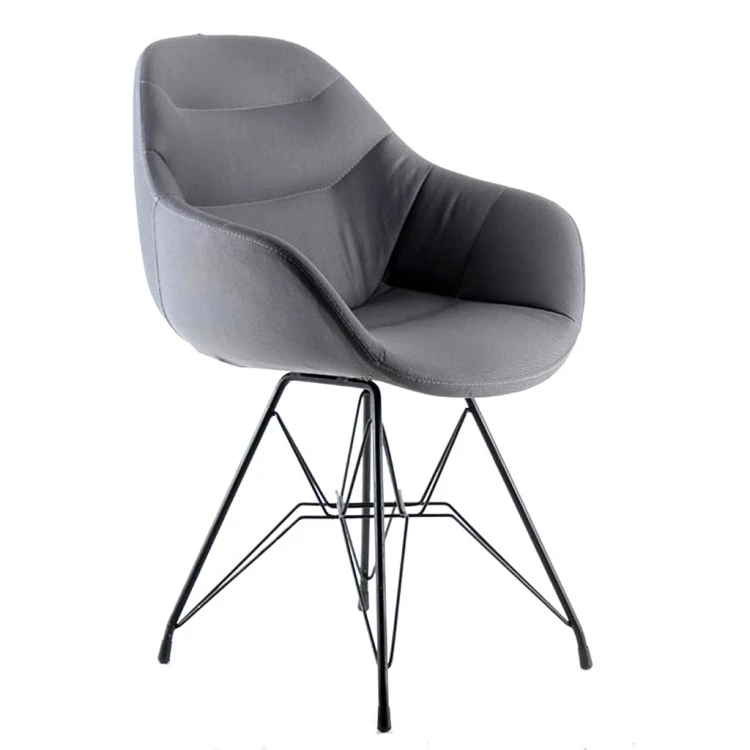 Lopes Painted Eiffel Metal Leg Chair Fabric Gray