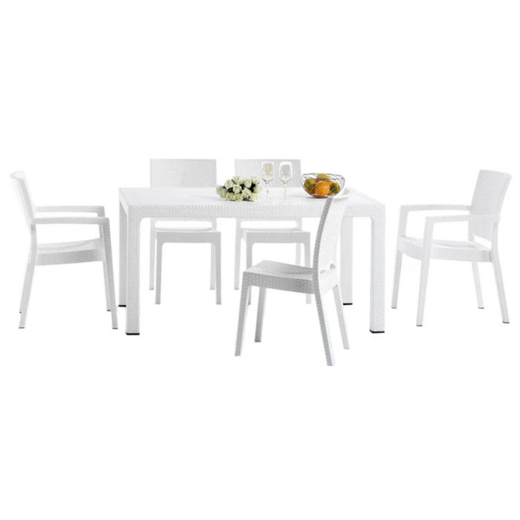 90x150 PP Rattan Table Chair Set White