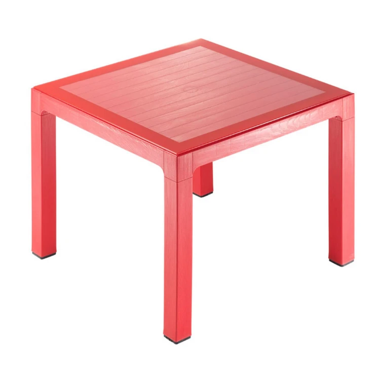 90x90 Glass Wooden Patterned PP Plastic Table Red