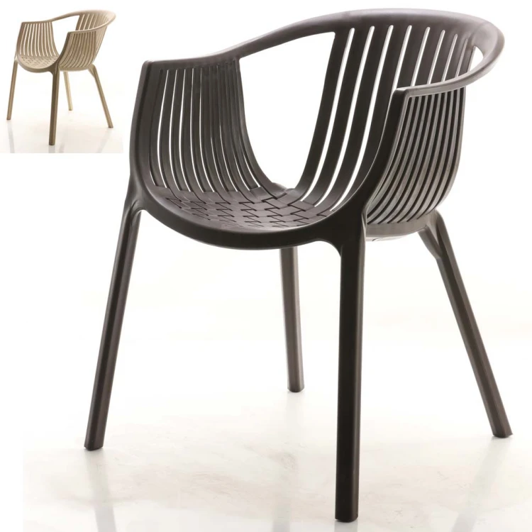 Olnira Plastic Chair with Arms Dark Brown