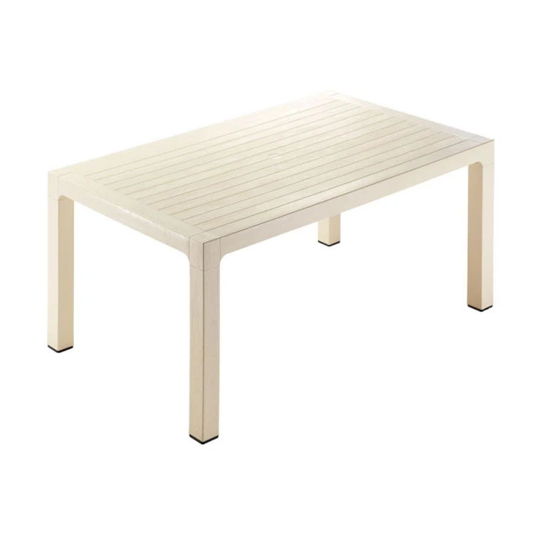 90x150 Wooden Patterned PP Plastic Table Cream
