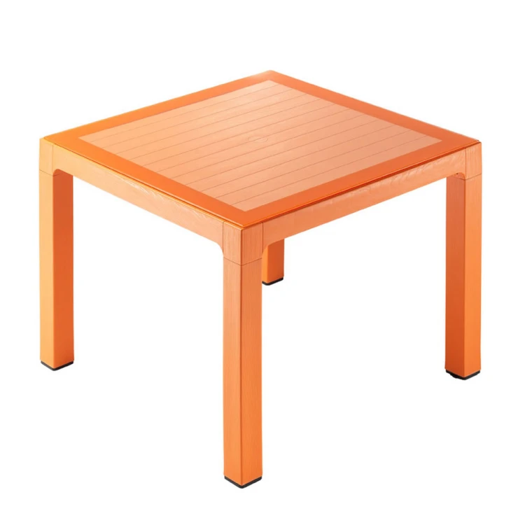 90x90 Glass Wooden Patterned PP Plastic Table Orange
