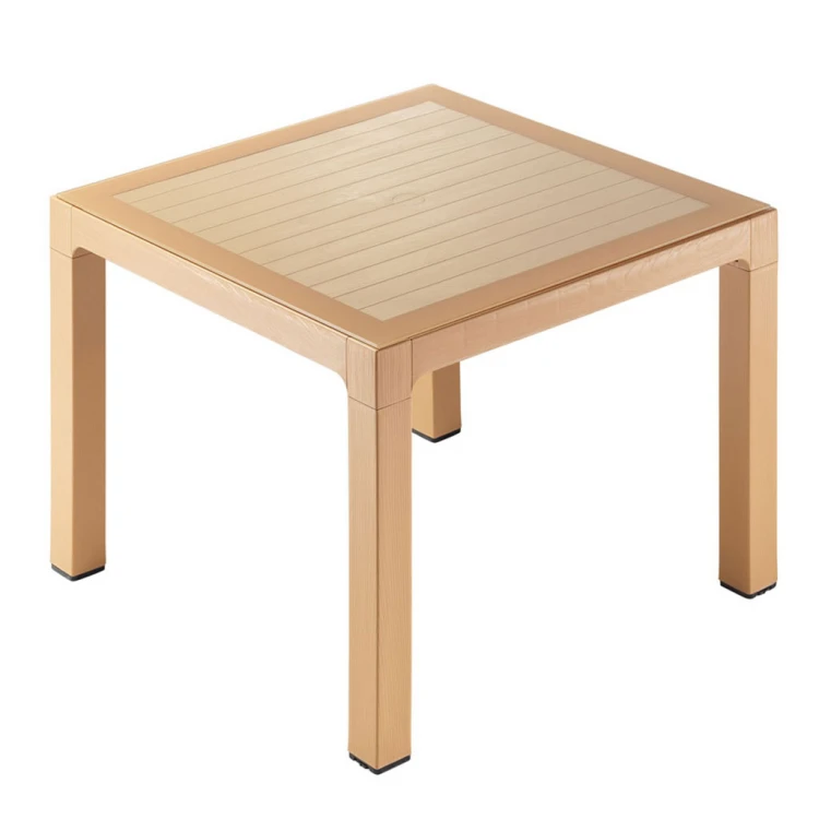 90x90 Glass Wooden Pattern PP Plastic Table Teak