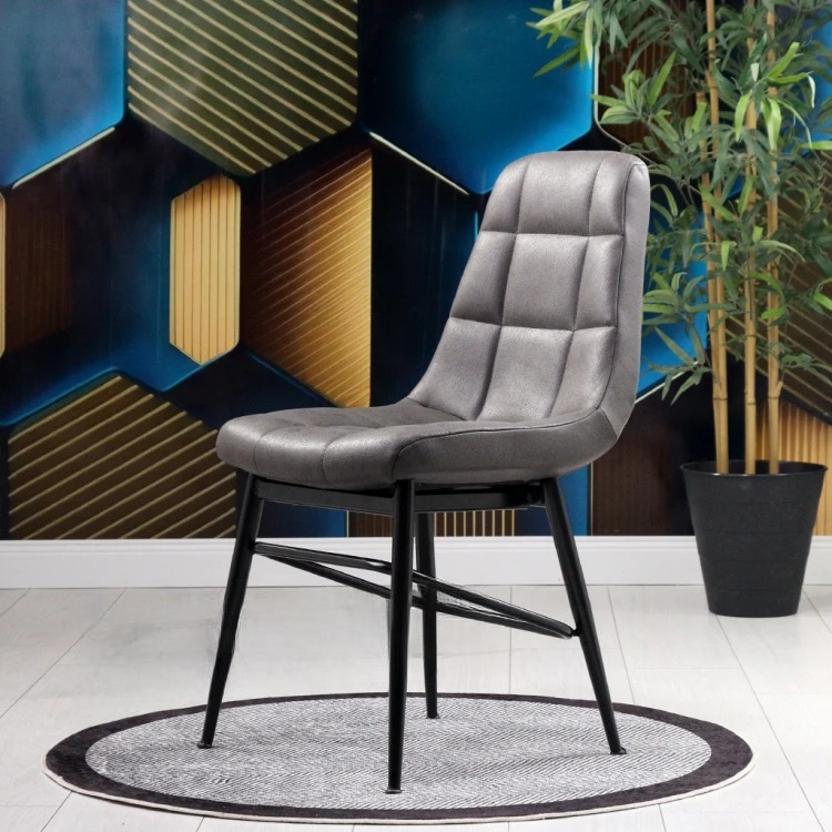 Gabriel 2 Black Metal Leg Chair (Dark Grey Nubuck)