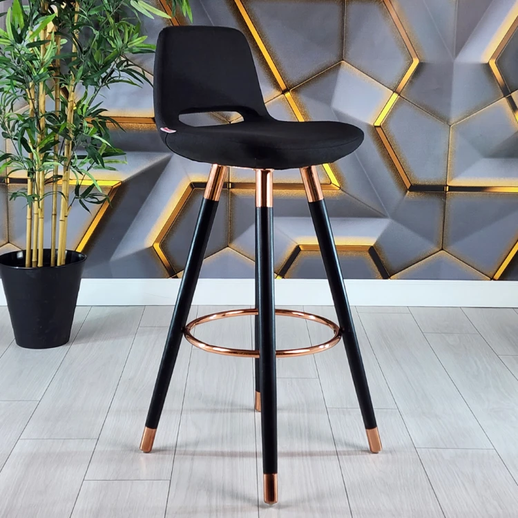 Rasko Copper Color Coated Bar Chair (Black Linen)