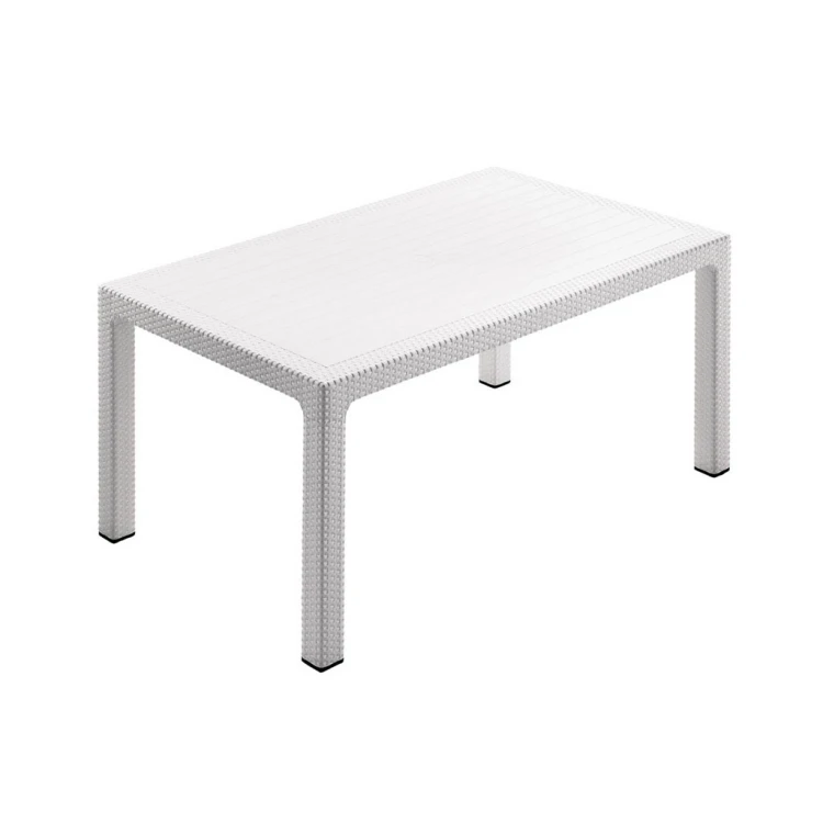 90x150 Rattan Patterned PP Plastic Table White