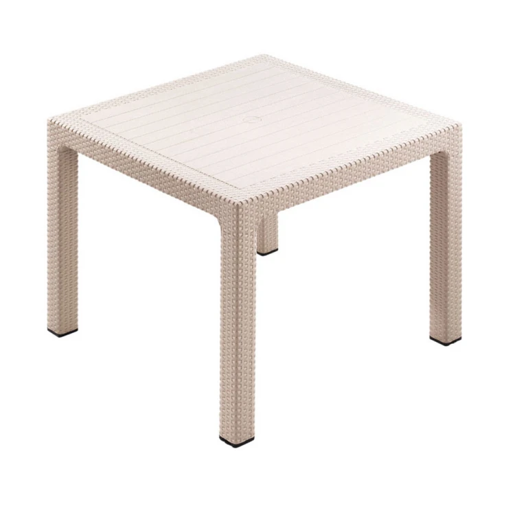 90x90 Rattan Look PP Plastic Table Cream