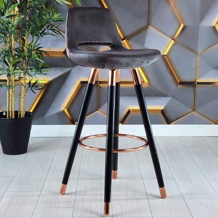 Rasko Copper Color Coated Bar Chair (Dark Gray Fabric)