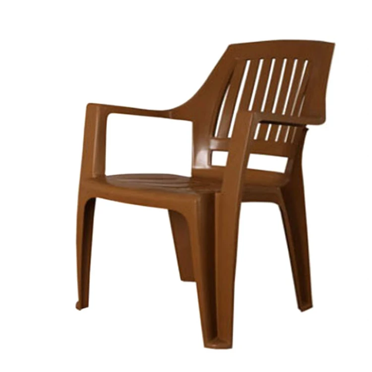 Plastic chair with vertical bars and arms