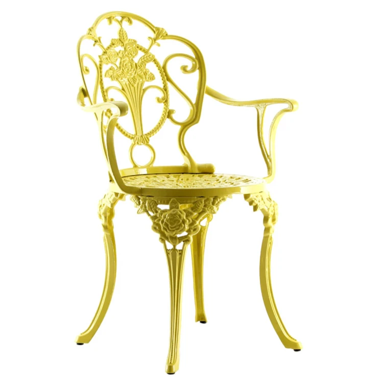 Cast iron chair 004 yellow with arms