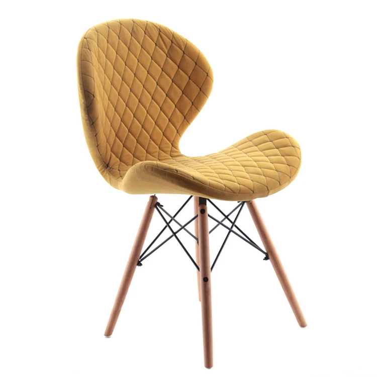 Bitcoin Quilted Cross-Legged Wooden Chair Mustard
