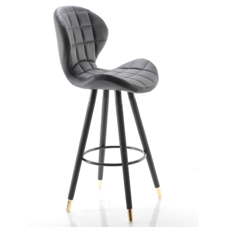 Bitcoin Brass Tip Wooden Leg Bar Chair Black 75 H
