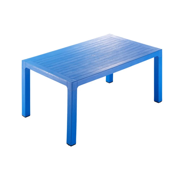 90x150 Wooden Patterned PP Plastic Table Blue