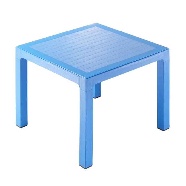 90x90 Glass Wooden Patterned PP Plastic Table Blue