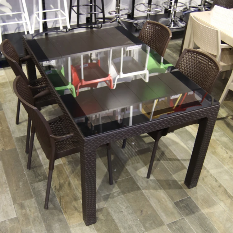 Queen Glass 90*150 Rattan Table Set 4+1