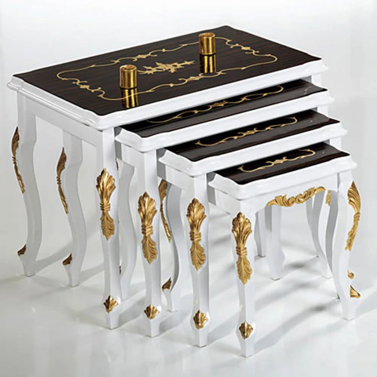 Kalmar Avantgarde White and Gold Leaf Nesting Table