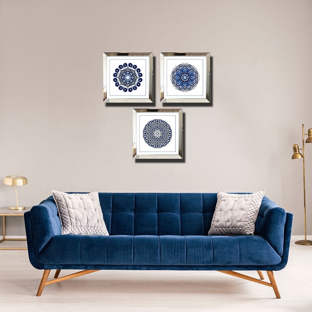 Mirror Framed, Blue 3 Piece Set