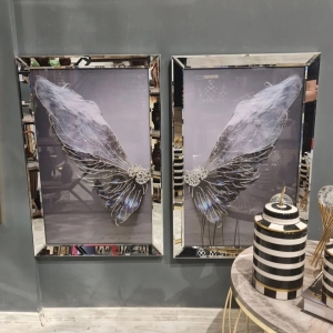 Mirror Framed, Angel Wing Painting, Set of 2