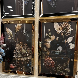 Mirror Framed Flower Painting, Set of 2