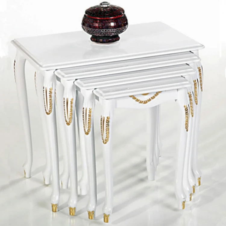 Modern White Gilded Nesting Table with Sand