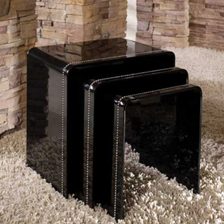 Black Plexiglass Nesting Table with Stones