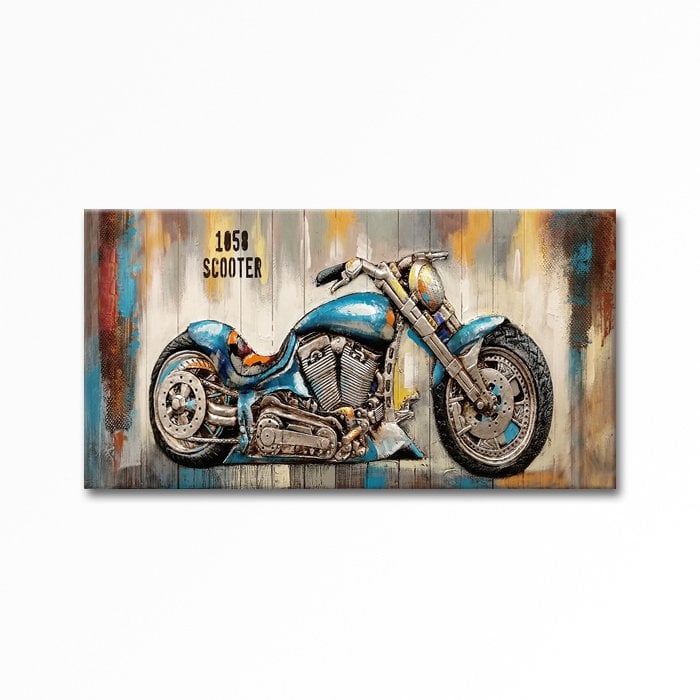 Relief Painting Blue Motorcycle